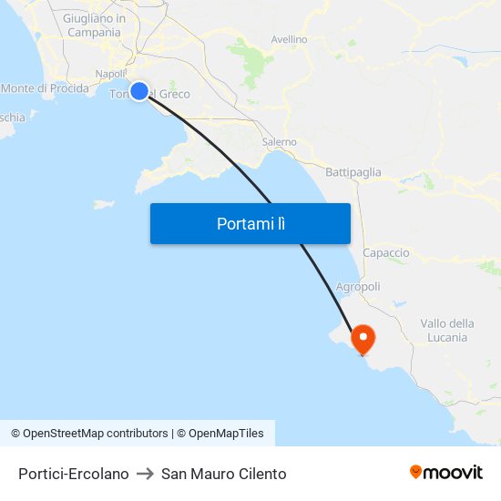 Portici-Ercolano to San Mauro Cilento map