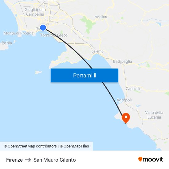 Firenze to San Mauro Cilento map