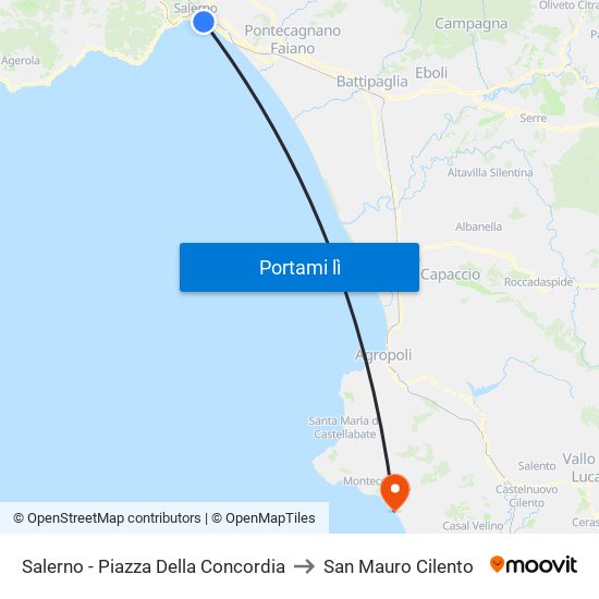 Salerno - Piazza Della Concordia to San Mauro Cilento map