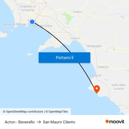 Acton - Beverello to San Mauro Cilento map