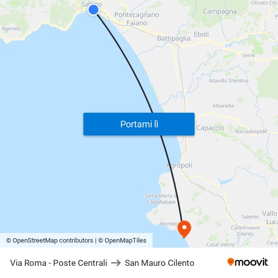 Via Roma - Poste Centrali to San Mauro Cilento map