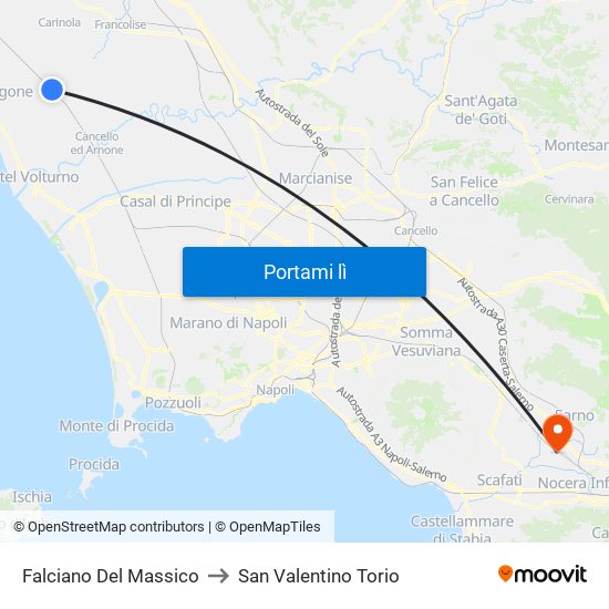 Falciano Del Massico to San Valentino Torio map