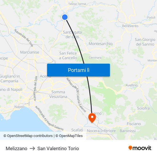 Melizzano to San Valentino Torio map