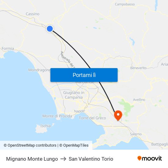 Mignano Monte Lungo to San Valentino Torio map