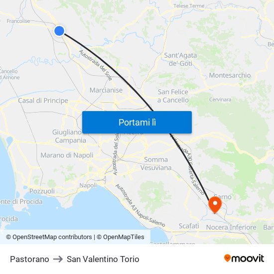 Pastorano to San Valentino Torio map