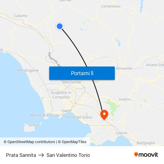 Prata Sannita to San Valentino Torio map