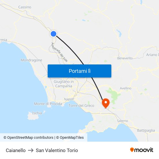 Caianello to San Valentino Torio map