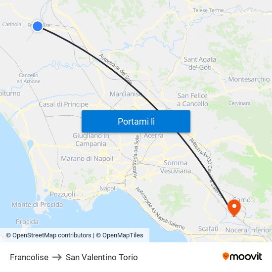 Francolise to San Valentino Torio map