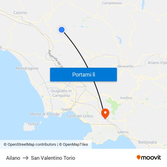 Ailano to San Valentino Torio map