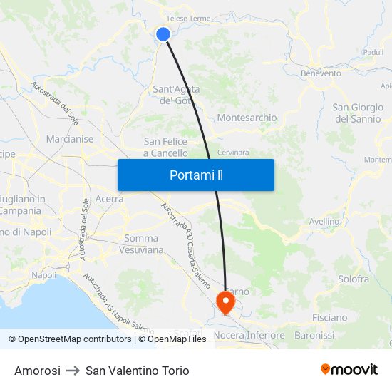 Amorosi to San Valentino Torio map