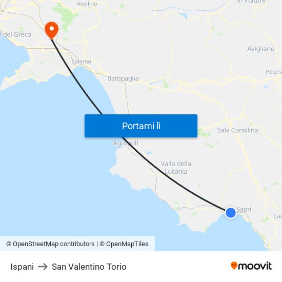 Ispani to San Valentino Torio map