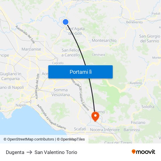 Dugenta to San Valentino Torio map