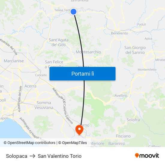 Solopaca to San Valentino Torio map