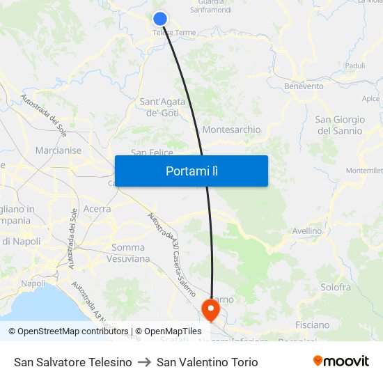 San Salvatore Telesino to San Valentino Torio map