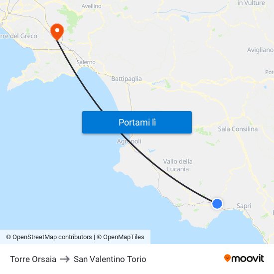 Torre Orsaia to San Valentino Torio map