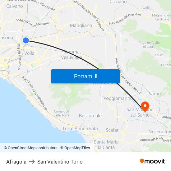 Afragola to San Valentino Torio map