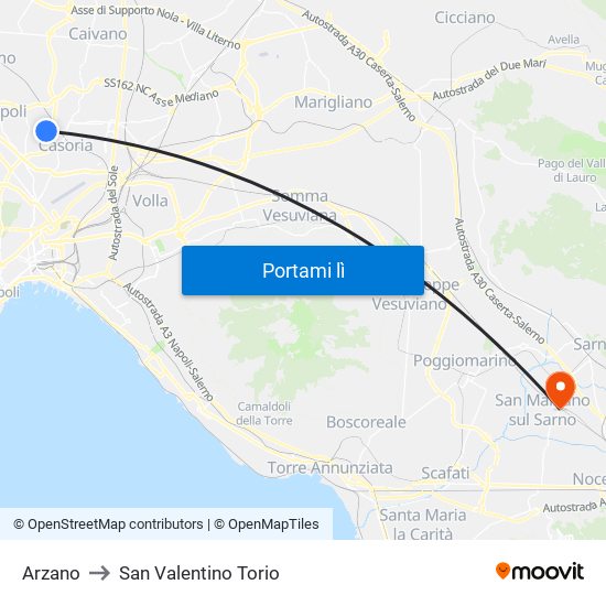 Arzano to San Valentino Torio map