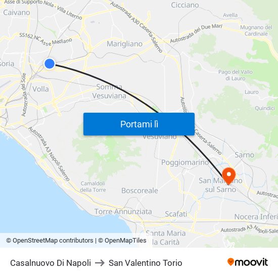 Casalnuovo Di Napoli to San Valentino Torio map