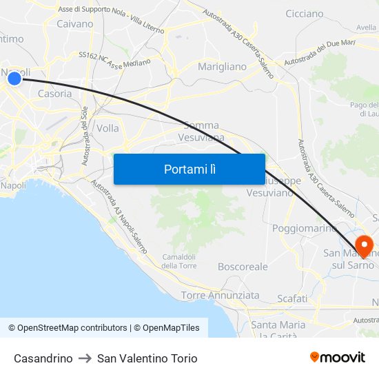 Casandrino to San Valentino Torio map