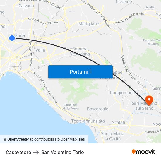 Casavatore to San Valentino Torio map