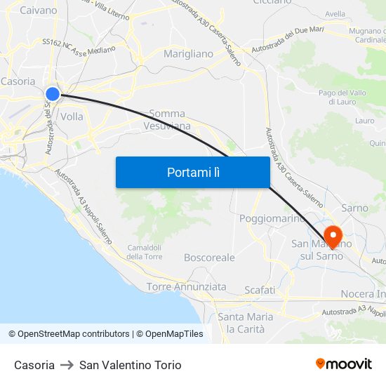 Casoria to San Valentino Torio map