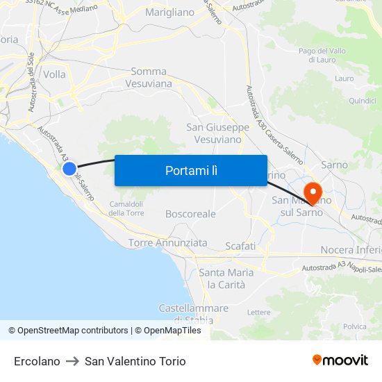 Ercolano to San Valentino Torio map