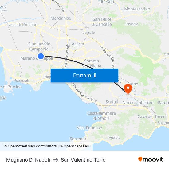 Mugnano Di Napoli to San Valentino Torio map