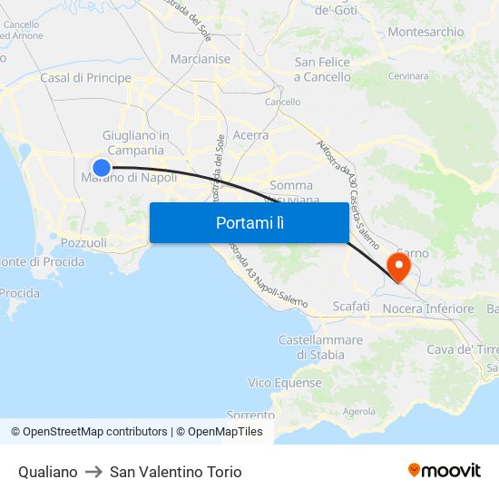 Qualiano to San Valentino Torio map