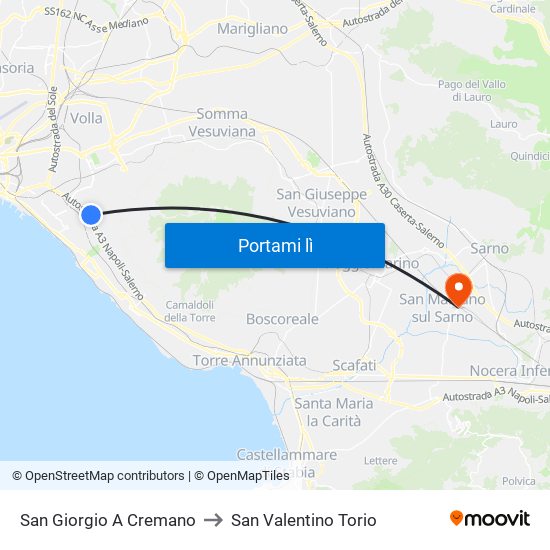 San Giorgio A Cremano to San Valentino Torio map