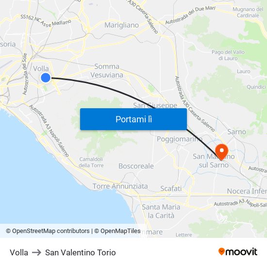 Volla to San Valentino Torio map