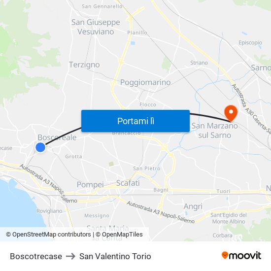 Boscotrecase to San Valentino Torio map