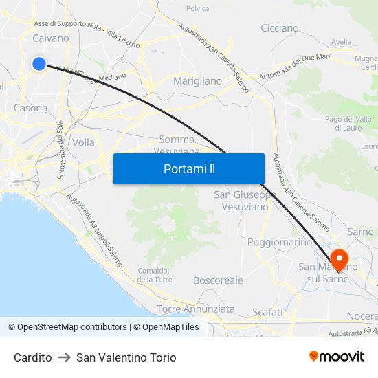 Cardito to San Valentino Torio map