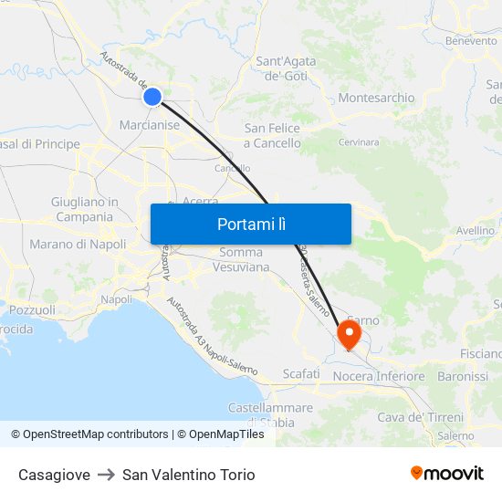 Casagiove to San Valentino Torio map