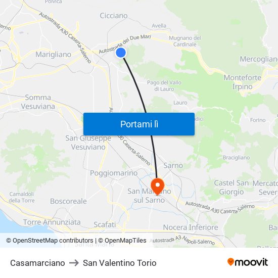 Casamarciano to San Valentino Torio map
