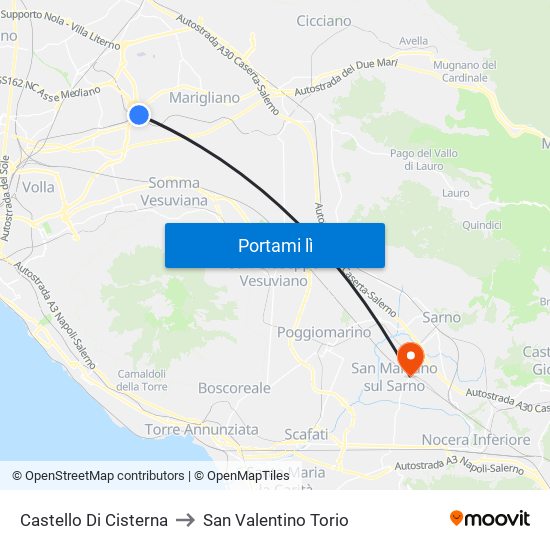 Castello Di Cisterna to San Valentino Torio map