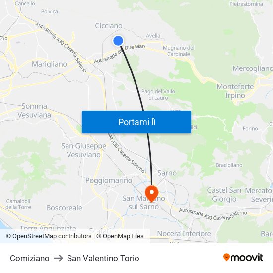 Comiziano to San Valentino Torio map