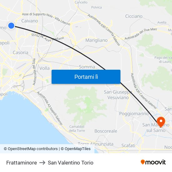 Frattaminore to San Valentino Torio map