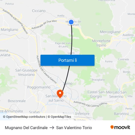 Mugnano Del Cardinale to San Valentino Torio map