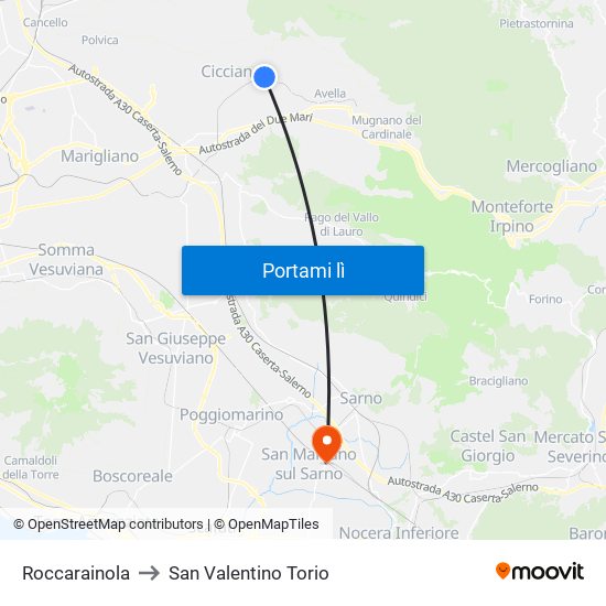 Roccarainola to San Valentino Torio map