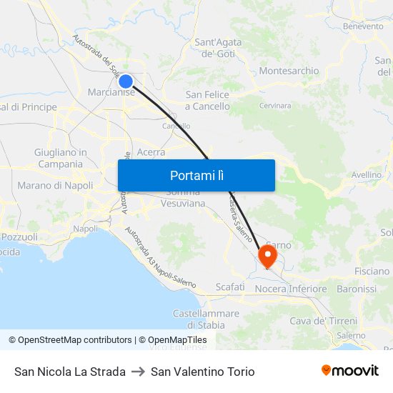 San Nicola La Strada to San Valentino Torio map