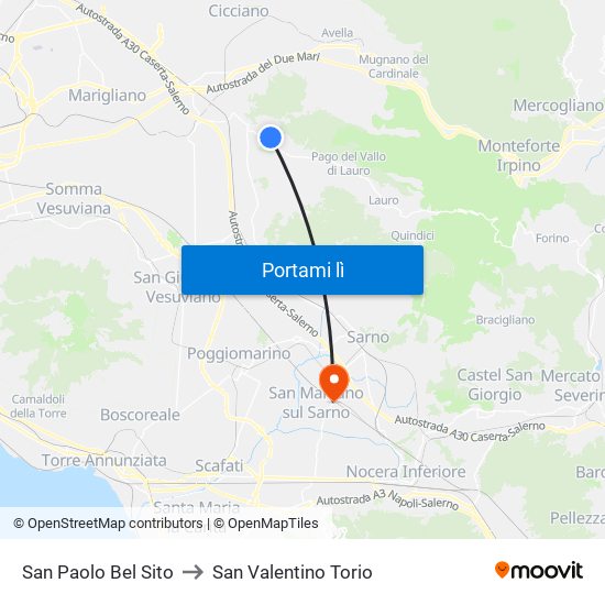 San Paolo Bel Sito to San Valentino Torio map