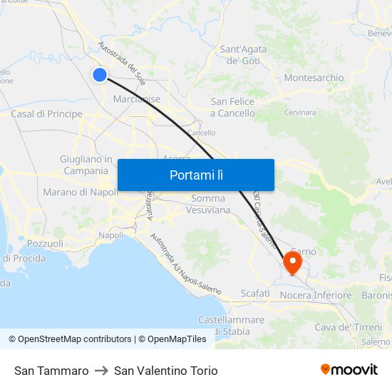 San Tammaro to San Valentino Torio map