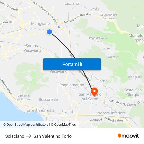 Scisciano to San Valentino Torio map