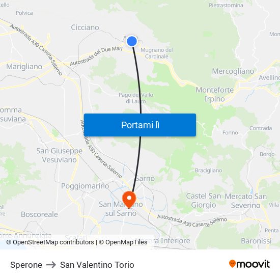 Sperone to San Valentino Torio map