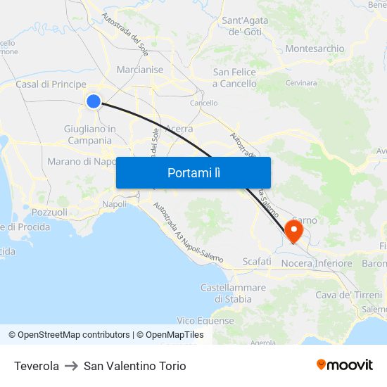 Teverola to San Valentino Torio map