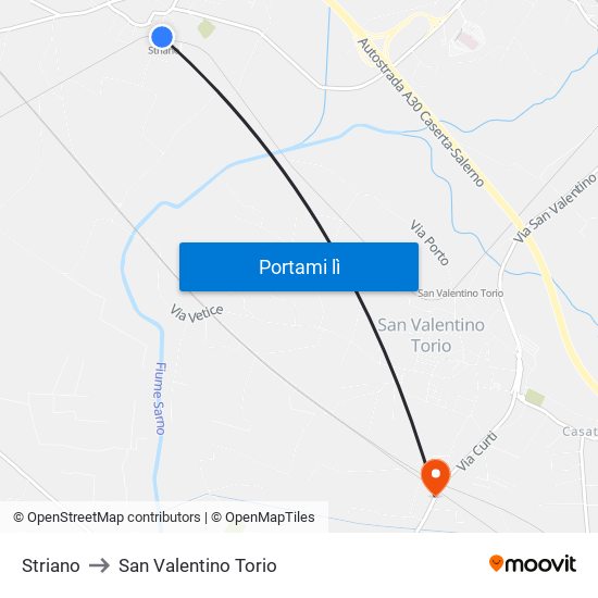 Striano to San Valentino Torio map