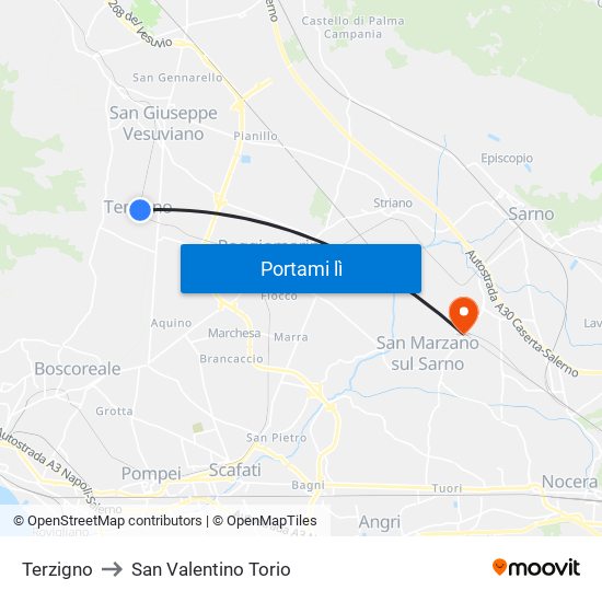 Terzigno to San Valentino Torio map