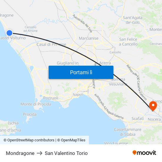 Mondragone to San Valentino Torio map