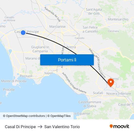 Casal Di Principe to San Valentino Torio map