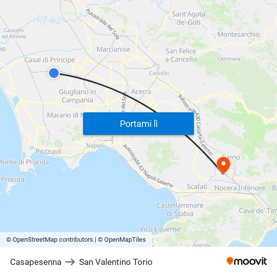 Casapesenna to San Valentino Torio map